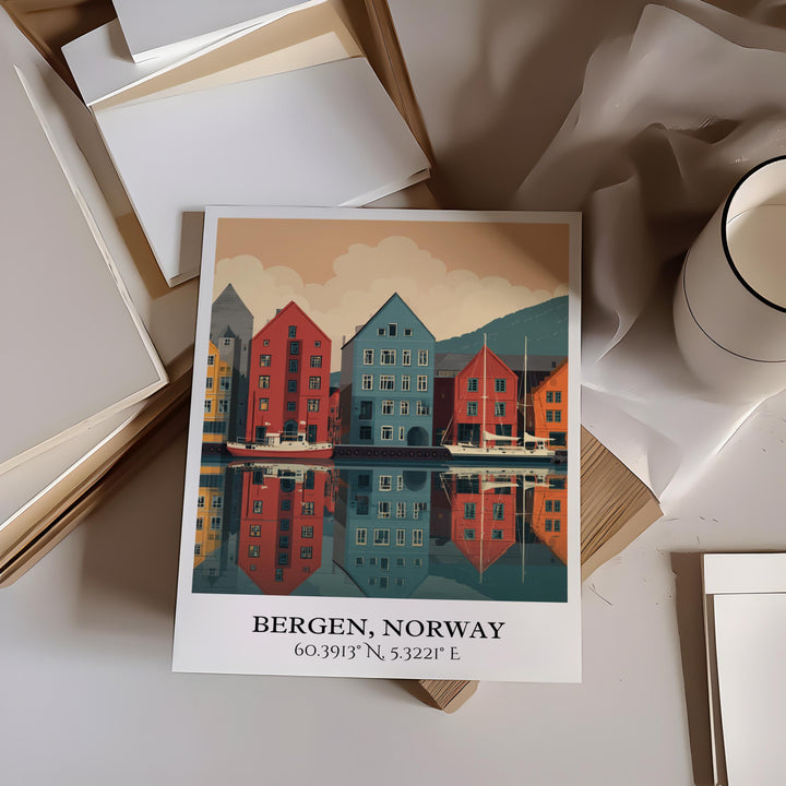 Bergen Norway Art, Bergen Retro Travel Art, Bergen Home Decor, Bergen Norway Gift, Norway Travel Art, Travel Prints, Housewarming Gift