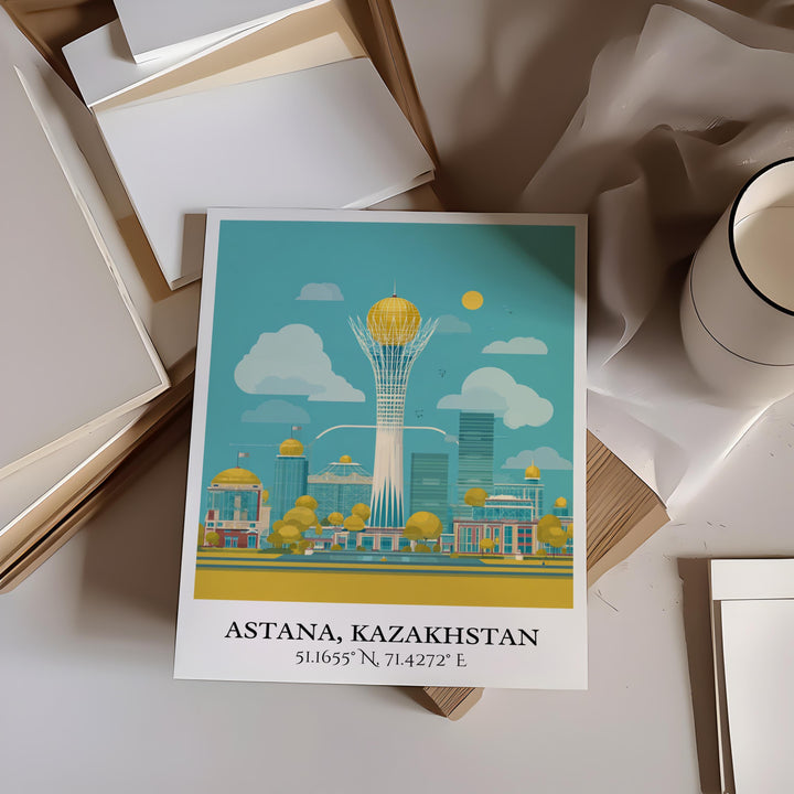 Astana Art, Astana Retro Travel Art, Astana Home Decor, Kazakhstan Gift, Kazakhstan Travel Art, Travel Prints, Housewarming Gift