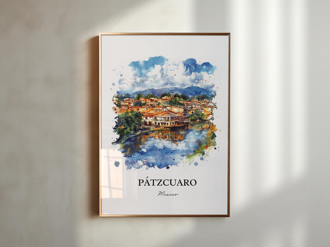 Pátzcuaro Wall Art, Michoacán MX Print, Mexico Watercolor Art, Pátzcuaro Gift, Travel Print, Travel Poster, Housewarming Gift