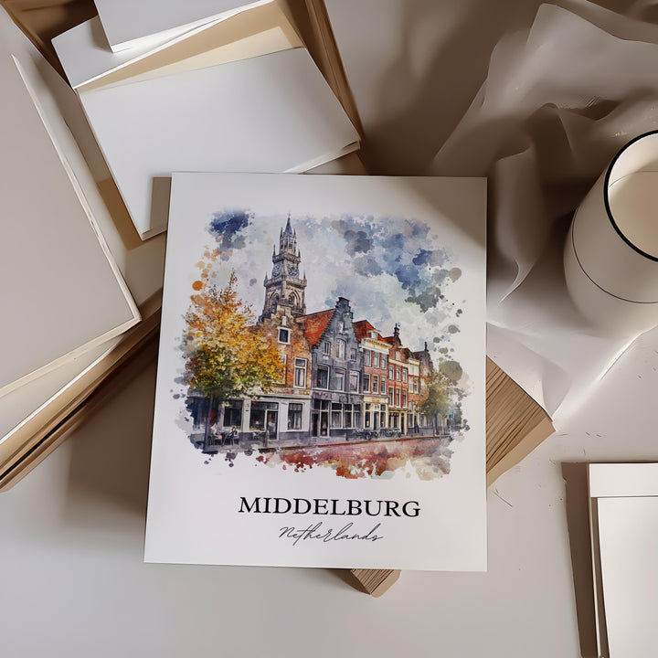 Middelburg Netherlands Art, Zeeland Print, Netherlands Watercolor, Middelburg NLD Gift, Travel Print, Travel Poster, Housewarming Gift