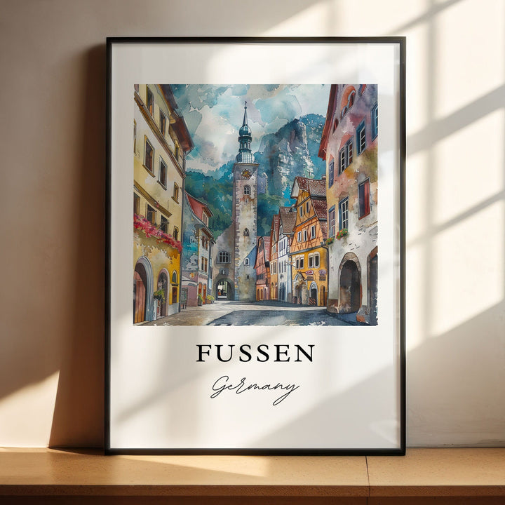 Fussen Germany Art, Ostallgäu Print, Fussen Watercolor Art, Fussen Germany Gift,