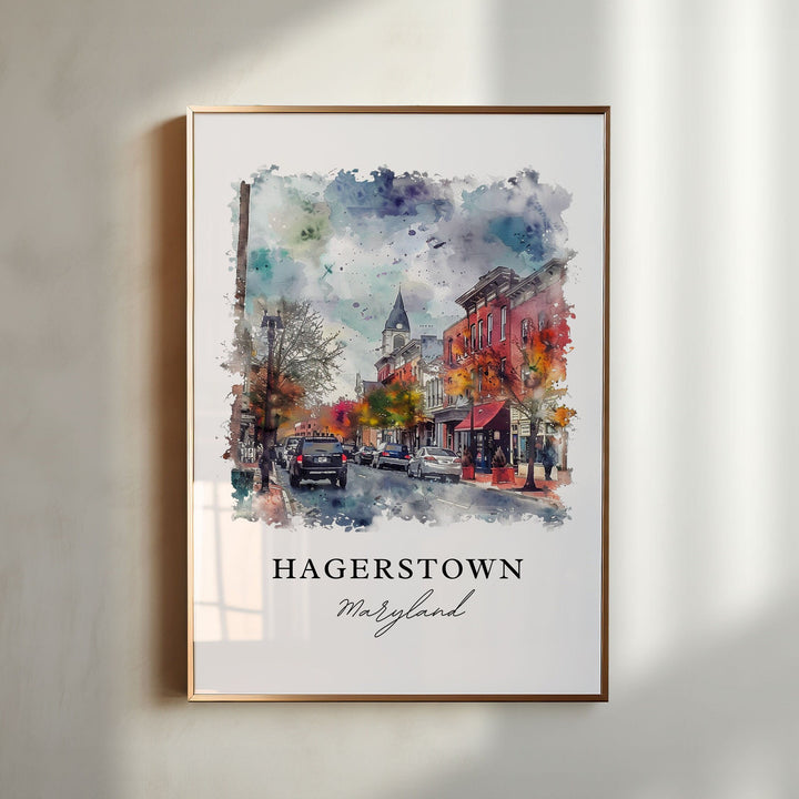 Hagerstown Wall Art, Hagerstown Print, Hagerstown MD Watercolor, Hagerstown Maryland Gift, Travel Poster, Housewarming Gift