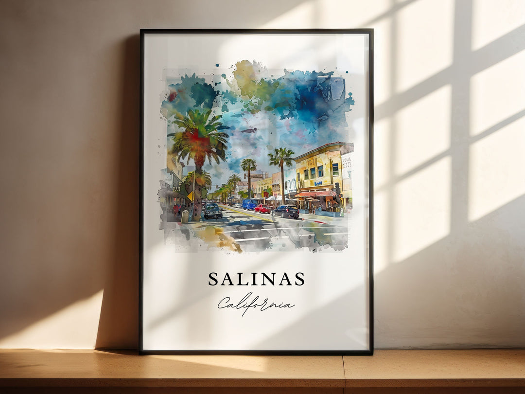 Salinas California Art, Salinas CA Print, Monterey County Watercolor, Salinas Cali Gift,