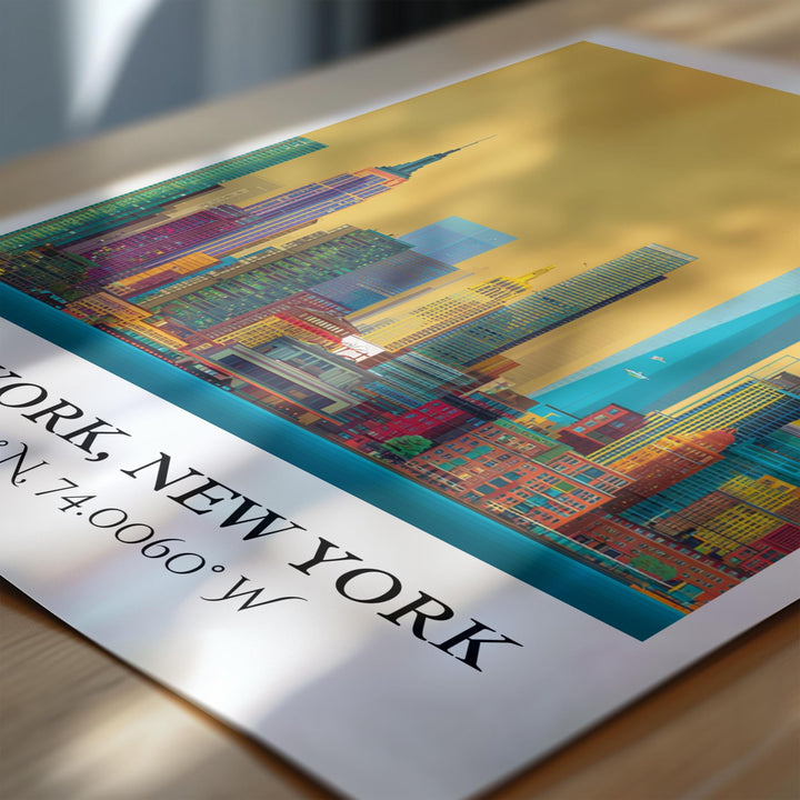 NYC Art, NYC Retro Travel Art, NYC Home Decor, Manhattan Gift, Manhattan Travel Art, Travel Prints, Housewarming Gift