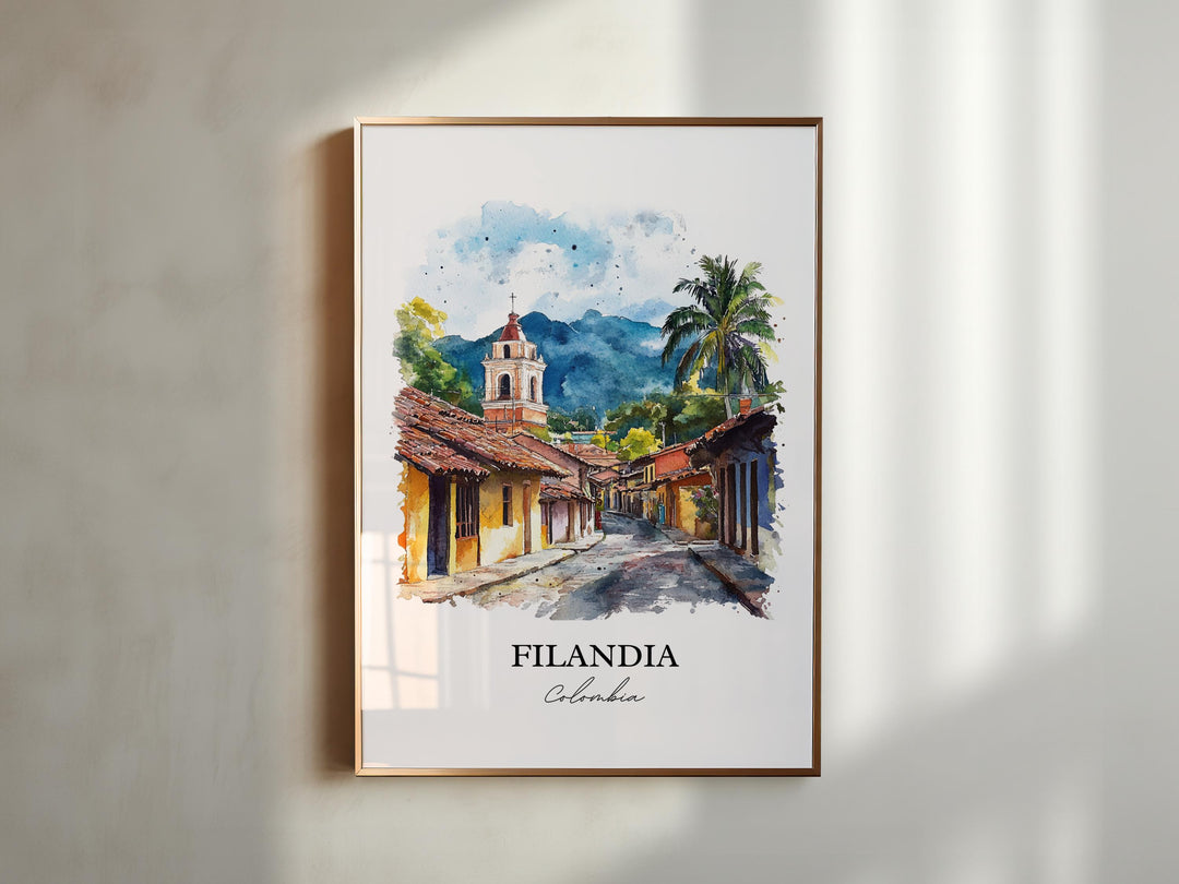Filandia Wall Art, Quindío Print, Colombia Watercolor Art, Filandia Colombia Gift, Travel Print, Travel Poster, Housewarming Gift