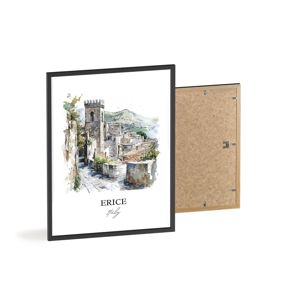 Erice Italy Wall Art, Sicily Print, Italy Watercolor Art, Erice Italy Gift, Travel Print, Travel Poster, Housewarming Gift