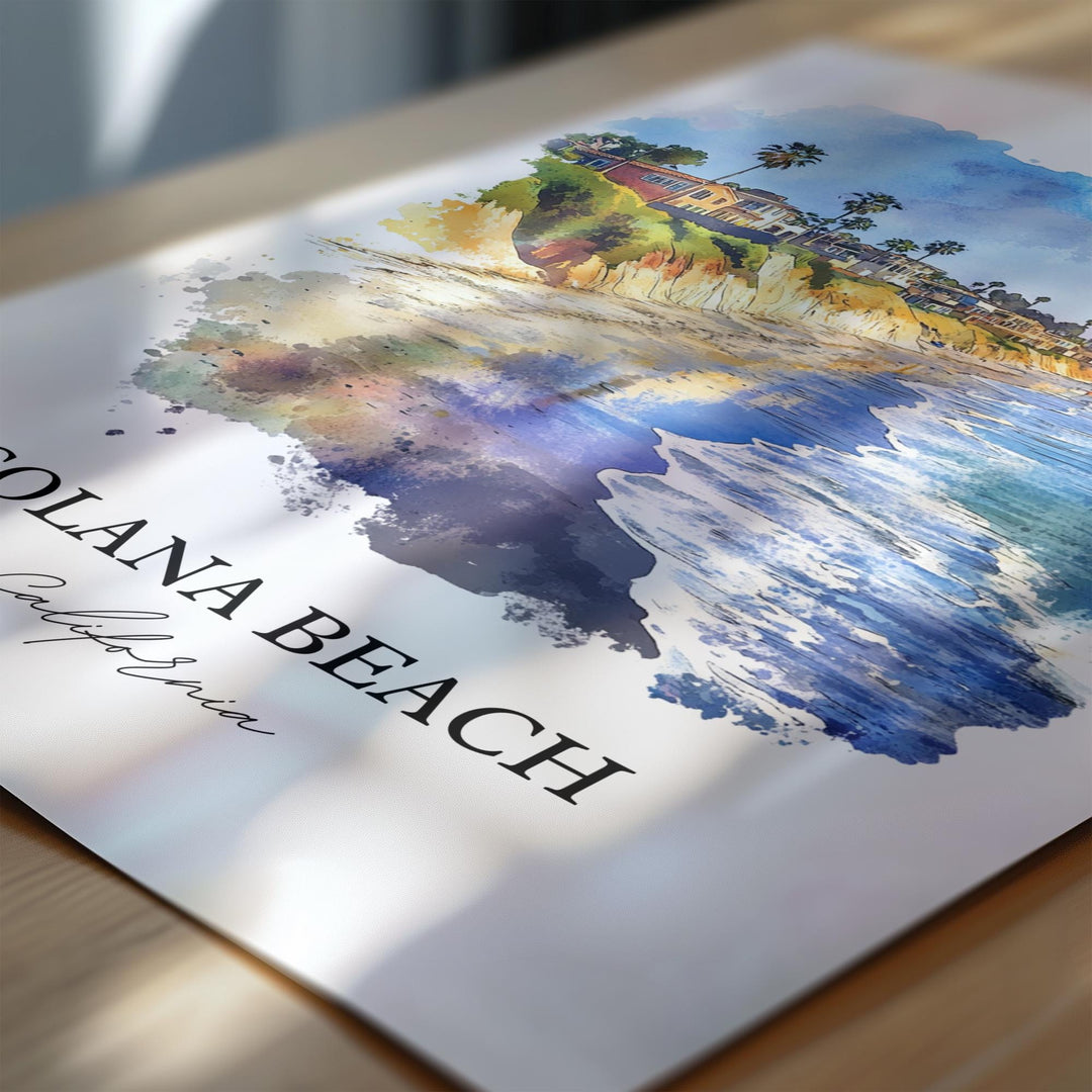Solana Beach Wall Art, San Diego County Print, SoCal Watercolor Art, Solana Beach Gift, Travel Print, Travel Poster, Housewarming Gift