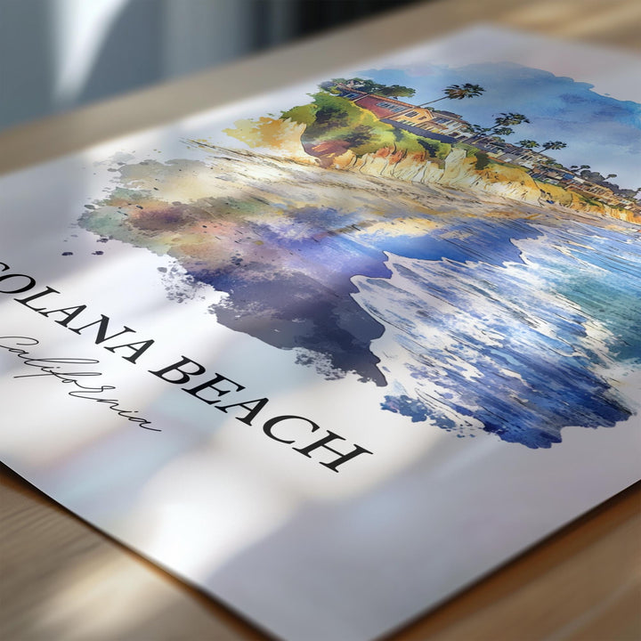 Solana Beach Wall Art, San Diego County Print, SoCal Watercolor Art, Solana Beach Gift, Travel Print, Travel Poster, Housewarming Gift