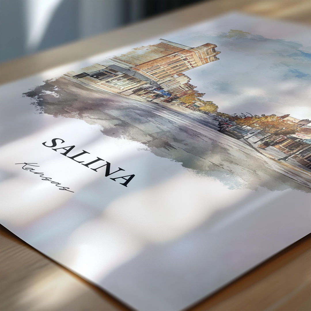 Salina Kansas Wall Art, Saline County Print, Kansas Watercolor Art, Salina KS Gift, Travel Print, Travel Poster, Housewarming Gift
