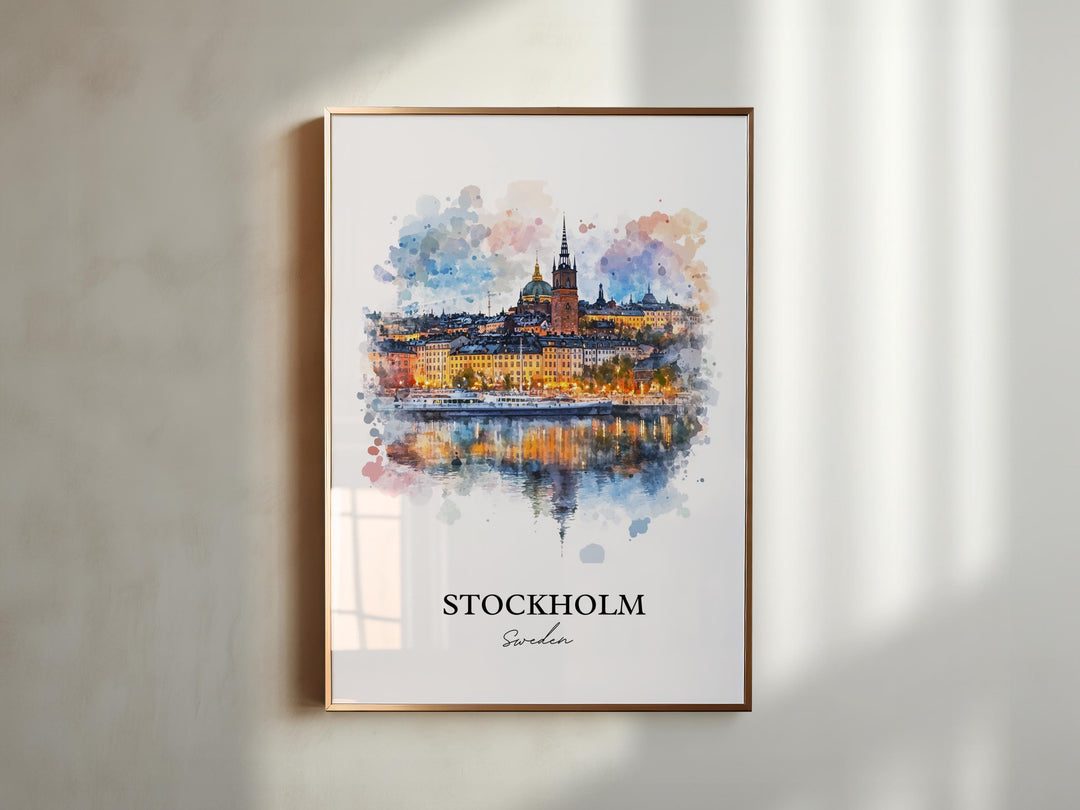 Stockholm Wall Art, Stockholm Sweden Print, Sweden Watercolor Art, Stockholm Gift, Travel Print, Travel Poster, Housewarming Gift