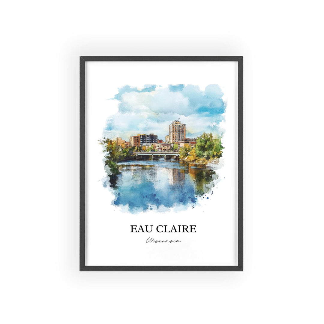 Eau Claire Wall Art, Eau Claire WI Print, Wisconsin Watercolor Art, Eau Claire WI Gift, Travel Print, Travel Poster, Housewarming Gift