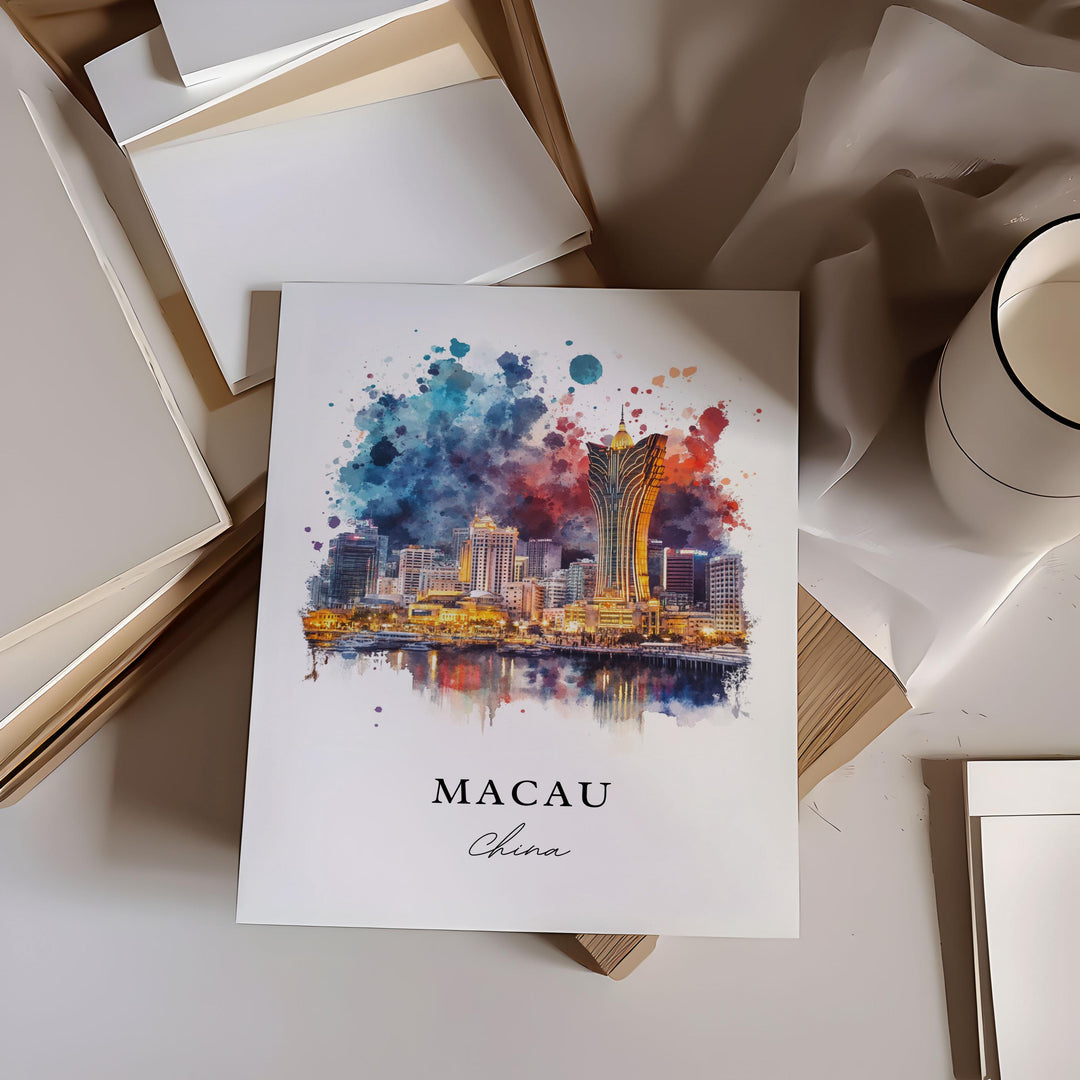 Macau Wall Art, Macau Print, Macau China Watercolor Art, Macau Gift,