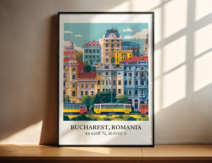 Bucharest Art, Bucharest Retro Travel Art, Bucharest Romania Home Decor, Romania Gift, Romania Travel Art, Travel Prints, Housewarming Gift