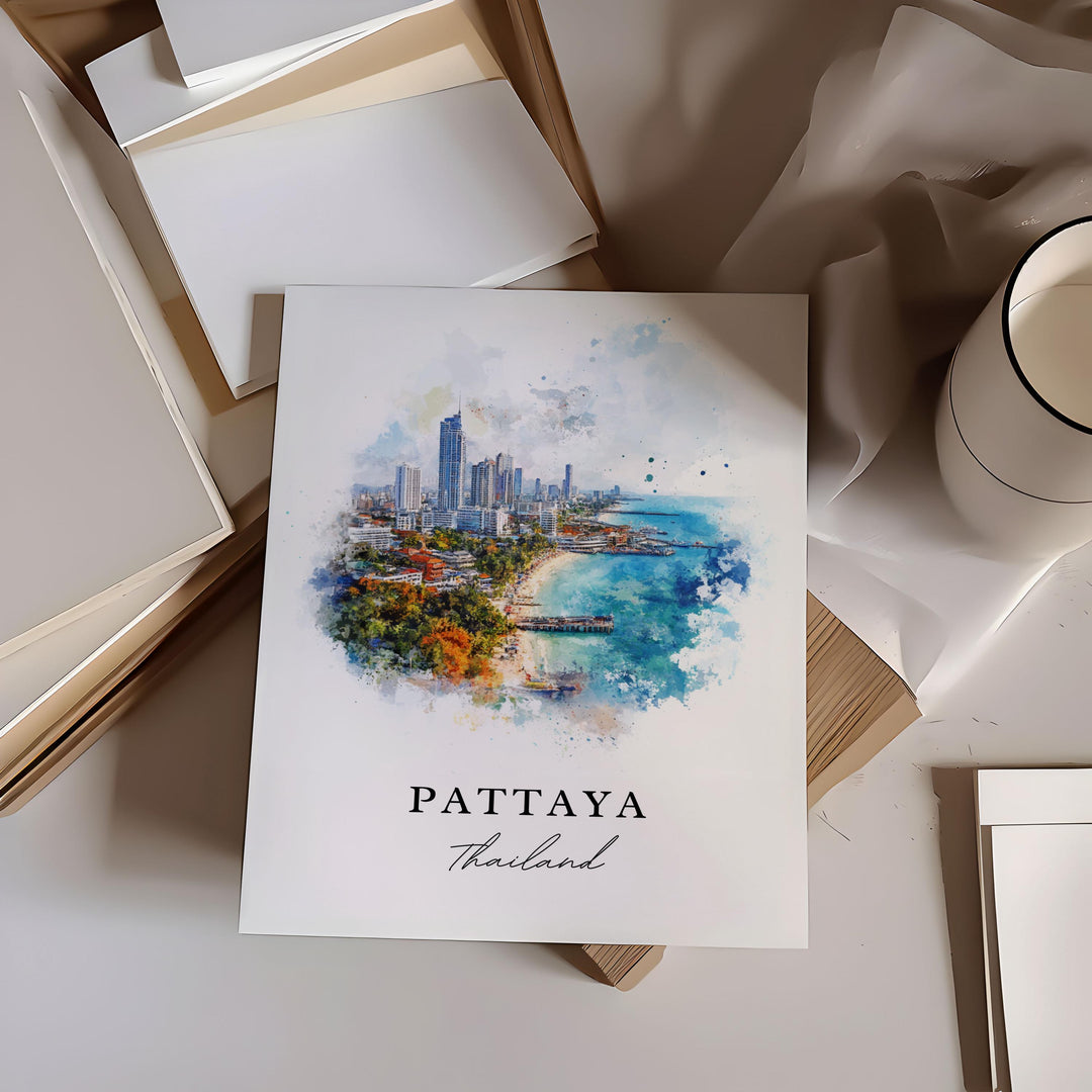 Pattaya Wall Art, Pattaya Print, Pattaya Watercolor Art, Pattaya City Thailand Gift,