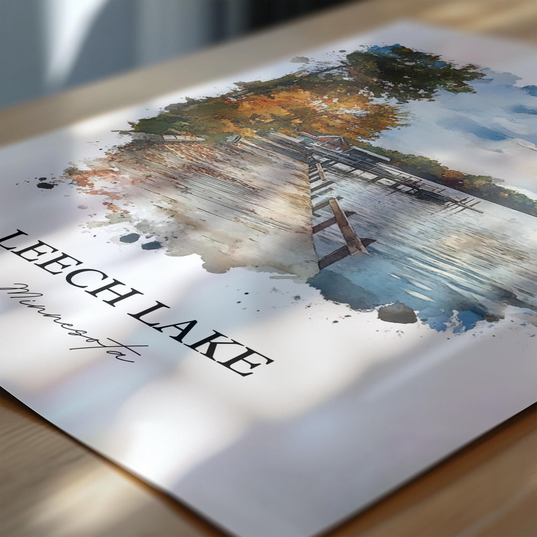 Leech Lake Wall Art, Cass County Print, Minnesota Watercolor Art, Leech Lake MN Gift, Travel Print, Travel Poster, Housewarming Gift