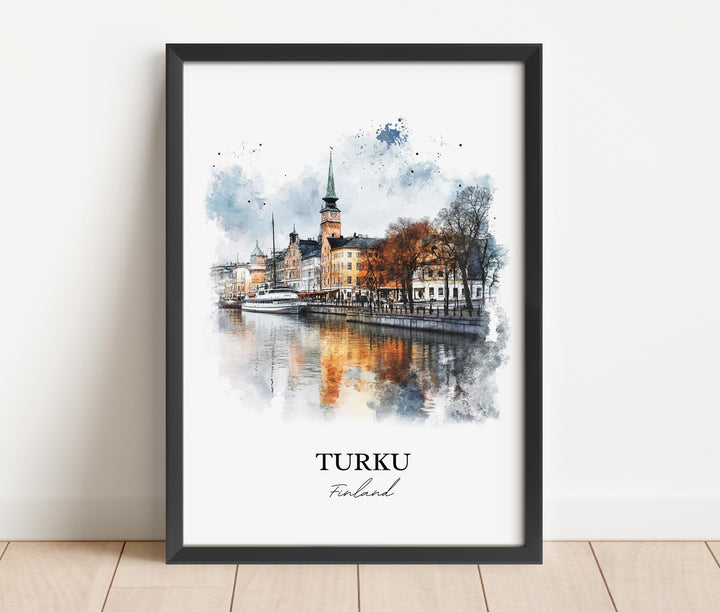 Turku Wall Art, Turku Print, Finland Watercolor Art, Turku Finland Gift, Aura River Travel Print, Travel Poster, Housewarming Gift