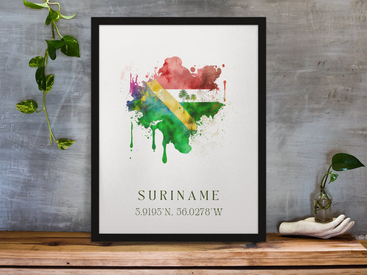 Suriname traditional travel art - South America, Suriname poster, Wedding gift, Birthday present, Custom Text, Personalised Gift