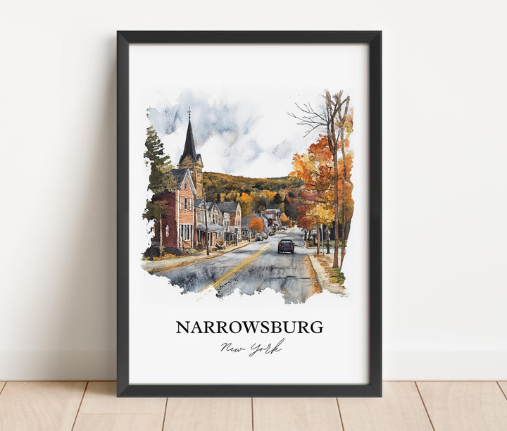 Narrowsburg NY Wall Art, Sullivan County Print, NY State Watercolor Art, Narrowsburg Gift, Travel Print, Travel Poster, Housewarming Gift