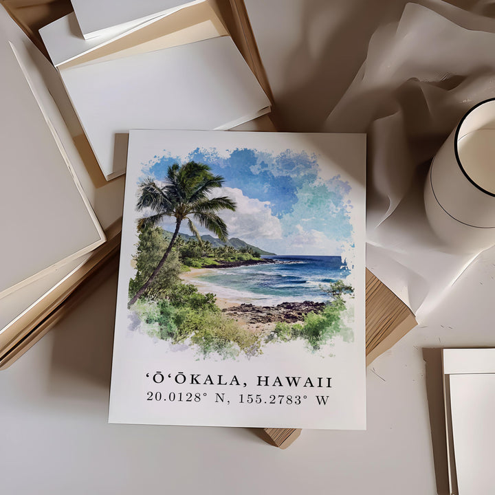 Ookala HI Wall Art, Ookala Hawaii Print, Hawaii Watercolor Art, Hilo Hawaii Gift,