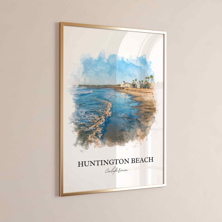 Huntington Beach Wall Art, California Print, Los Angeles Watercolor Art, LA Gift, Travel Print, Travel Poster, Housewarming Gift