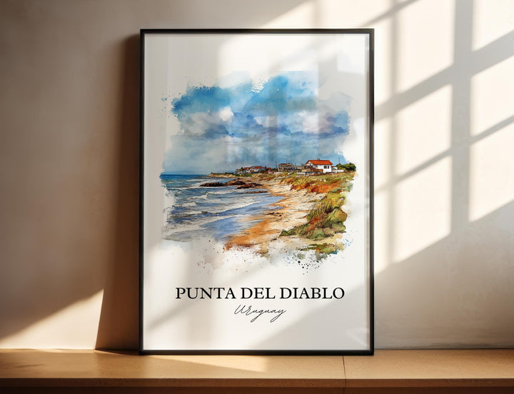 Punta del Diablo Wall Art, Pescadores Beach Print, Uruguay Watercolor, Punta del Diablo Gift, Travel Print, Travel Poster, Housewarming Gift