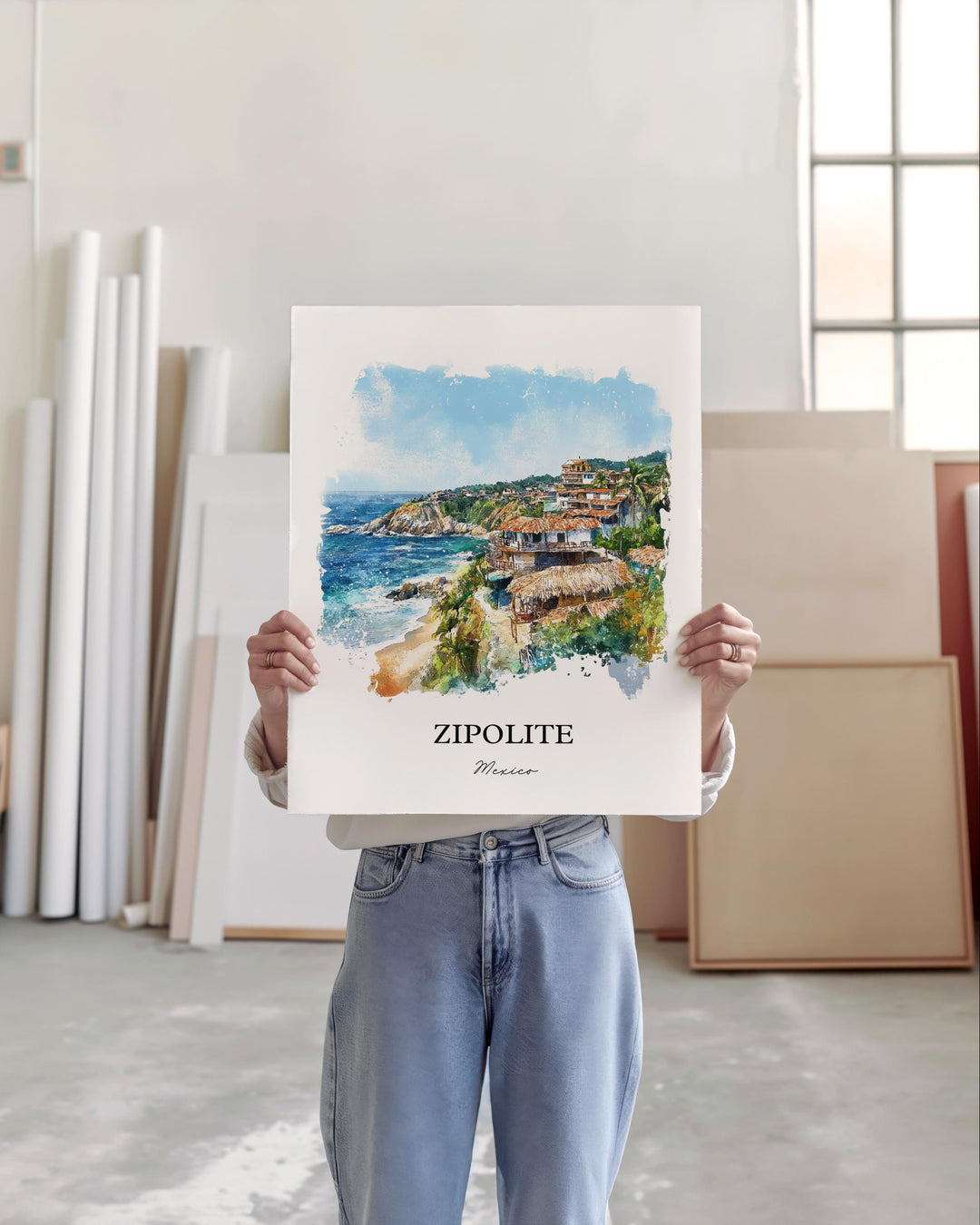 Zipolite Wall Art, Zipolite Mexico Print, Mexico Watercolor Art, Oaxaca Gift, Travel Print, Travel Poster, Housewarming Gift