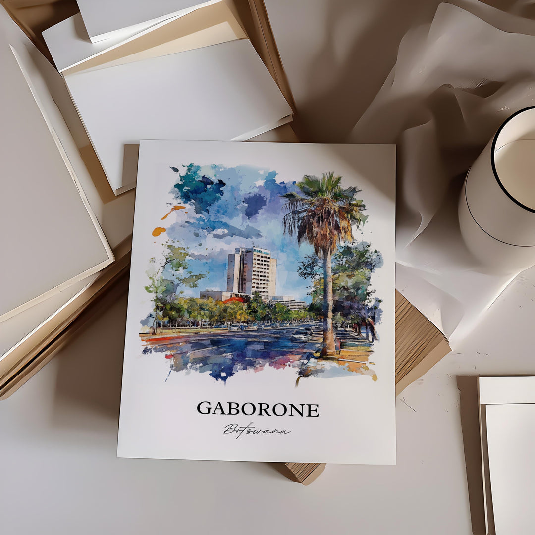 Gaborone, Botswana – Watercolor Art Print