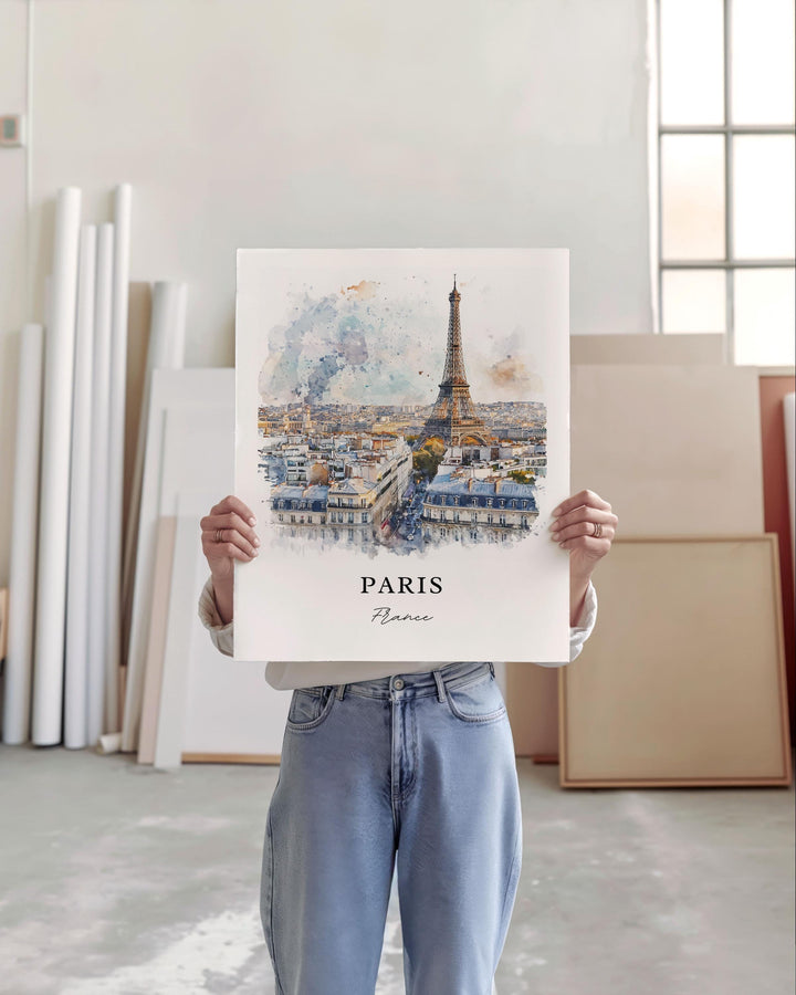 Paris Skyline Wall Art, Paris France Print, Paris Watercolor Art, Paris France Gift, Travel Print, Travel Poster, Housewarming Gift