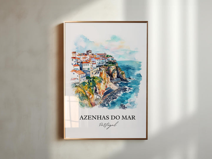 Azenhas Do Mar Wall Art, Sintra Print, Portugal Watercolor Art, Azenhas Do Mar Gift, Travel Print, Travel Poster, Housewarming Gift