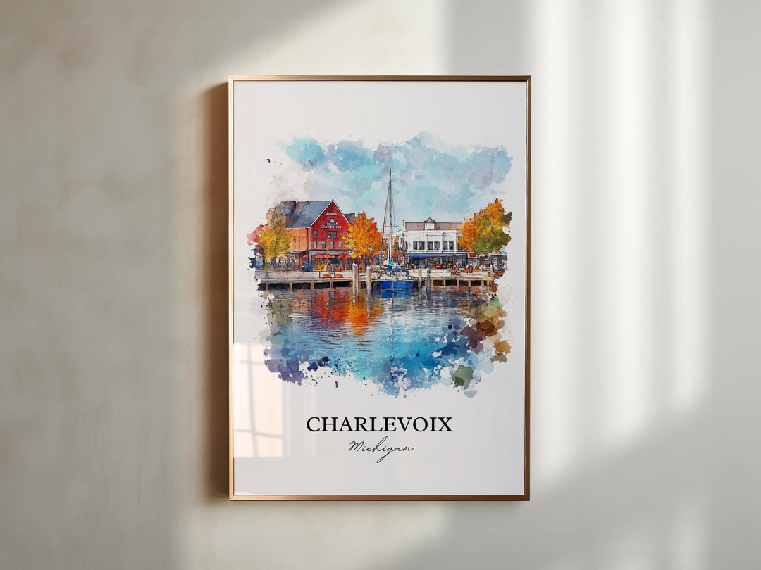 Charlevoix MI Wall Art, Michigan Print, Michigan Watercolor Art, Charlevoix Michigan Gift, Travel Print, Travel Poster, Housewarming Gift