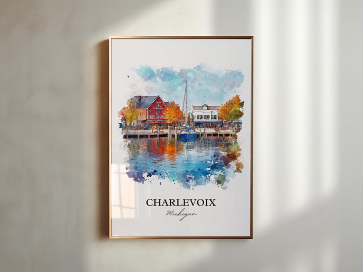 Charlevoix MI Wall Art, Michigan Print, Michigan Watercolor Art, Charlevoix Michigan Gift, Travel Print, Travel Poster, Housewarming Gift