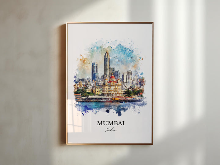 Mumbai Wall Art, Mumbai Skyline Print, India Watercolor Art, Mumbai India Gift, Travel Print, Travel Poster, Housewarming Gift
