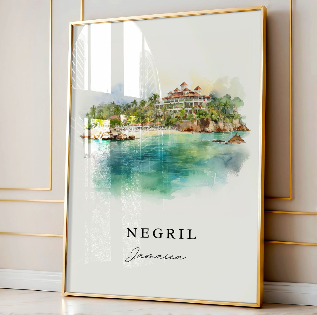 Negril Jamaica wall art - Jamaica, Negril print, Negril Jamaica Seven Mile Beach Jamaica gift, Birthday present, Custom Text, Jamaica Art