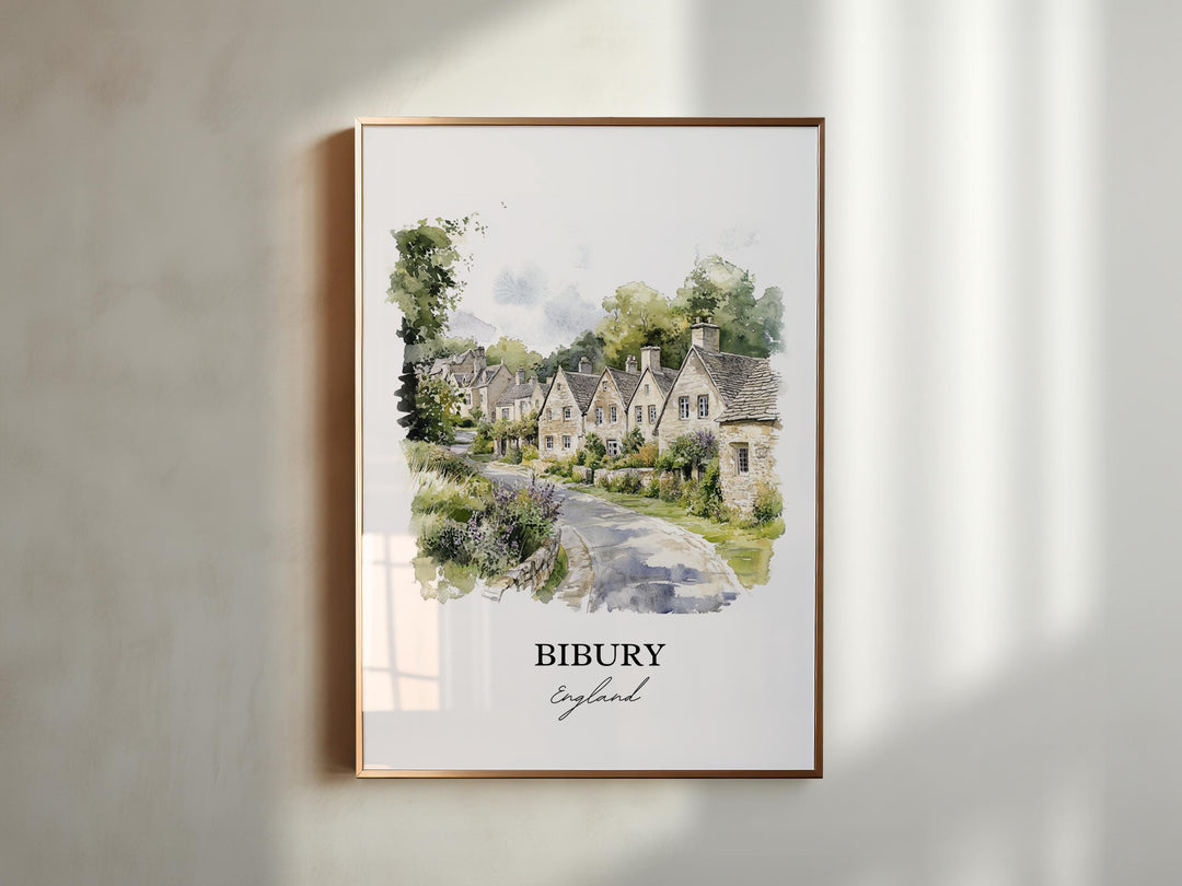Bibury England Wall Art, Bibury Print, Gloucestershire Watercolor Art, Cotswolds Gift, Travel Print, Travel Poster, Housewarming Gift