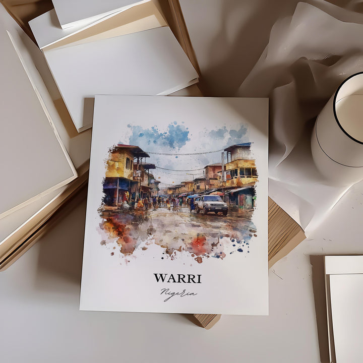 Warri Nigeria Wall Art, Nigeria Africa Print, Nigeria Watercolor Art, Warri Nigeria Gift, Travel Print, Travel Poster, Housewarming Gift