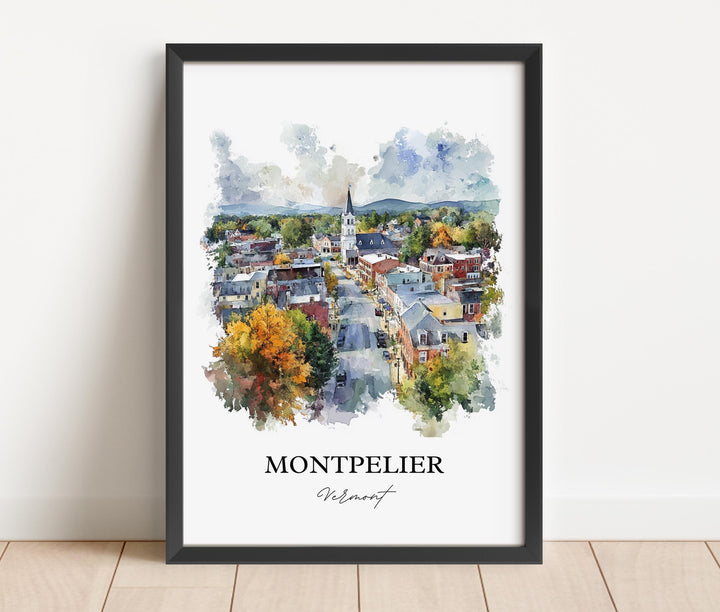 Montpelier VT Wall Art, Washington County Print, Vermont Watercolor Art, Montpelier VT Gift, Travel Print, Travel Poster, Housewarming Gift
