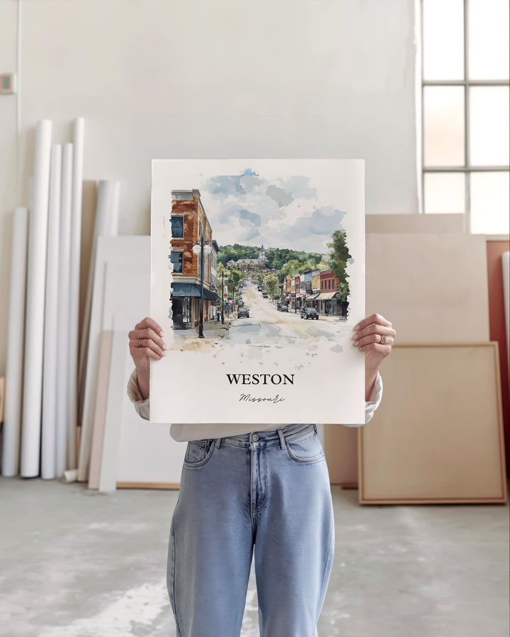 Weston MO Wall Art, Platte County Print, Missouri Watercolor Art, Weston Missouri Gift, Travel Print, Travel Poster, Housewarming Gift