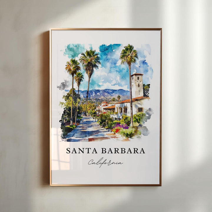 Santa Barbara Wall Art, Santa Barbara Print, Santa Barbara Watercolor Art, SoCal Gift,