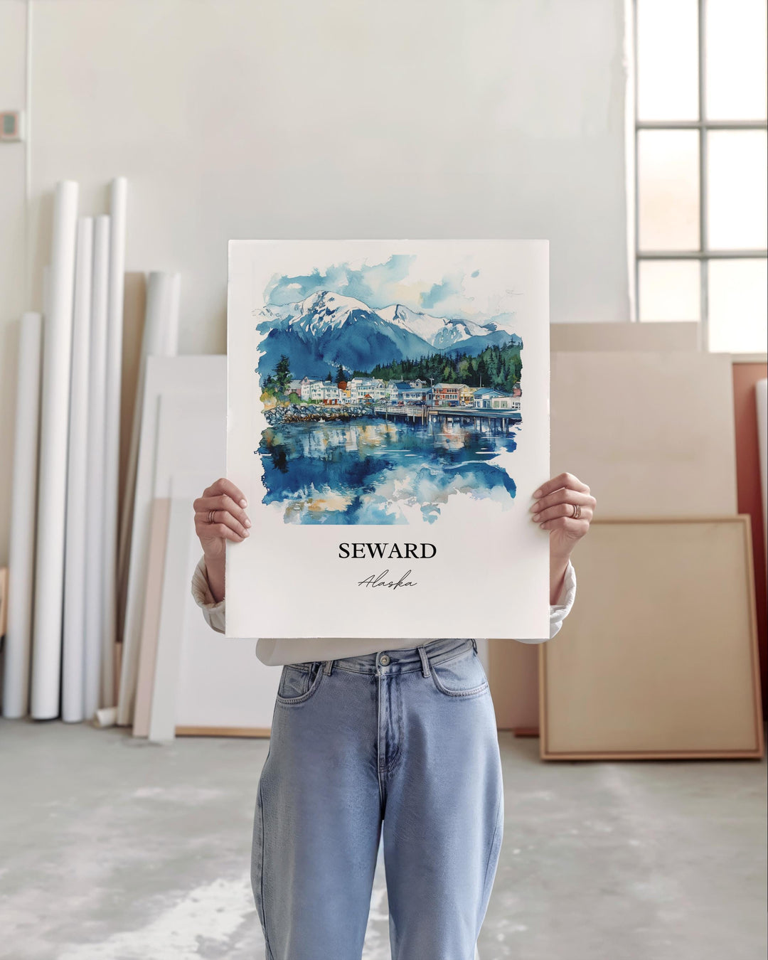 Seward Alaska Wall Art, Seward Print, Kenai Fjords Watercolor Art, Seward AK Gift, Travel Print, Travel Poster, Housewarming Gift
