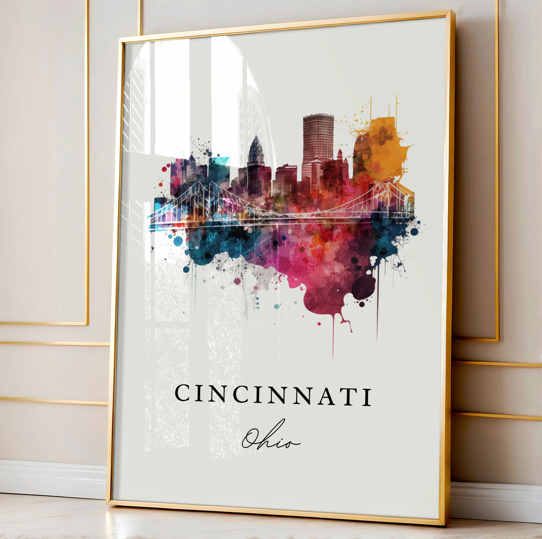 Cincinnati OH wall art - Ohio, Cincy poster, Cincinnati Skyline Wedding gift, Birthday present, Custom Text, Personalised Gift