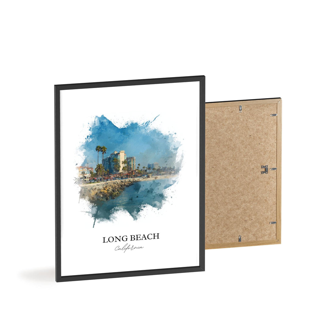 Long Beach CA Wall Art, Long Beach Print, California Watercolor Art, Queensway Bay Gift, Travel Print, Travel Poster, Housewarming Gift