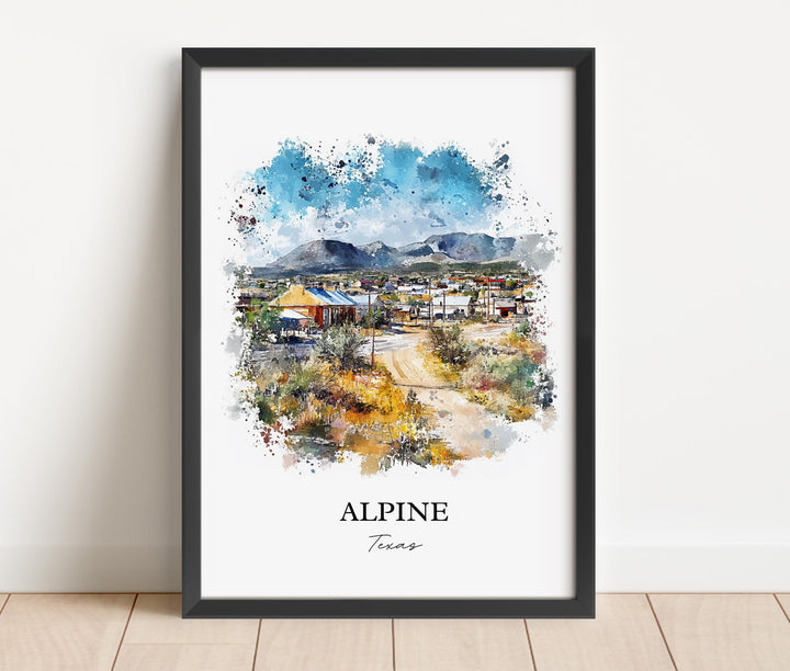Alpine Texas Wall Art, Brewster County TX Print, Texas Watercolor Art, Alpine Texas Gift, Travel Print, Travel Poster, Housewarming Gift