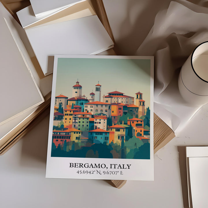 Bergamo Italy Art, Bergamo Retro Travel Art, Bergamo Home Decor, Bergamo Italy Gift, Italy Travel Art, Travel Prints, Housewarming Gift