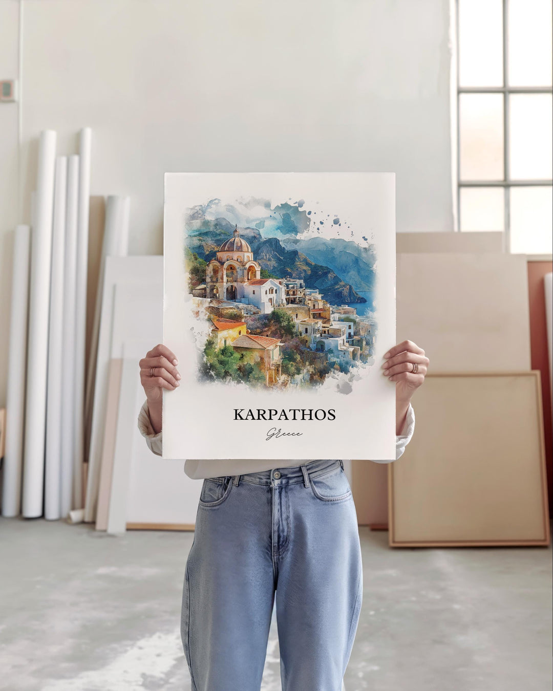 Karpathos Greece Wall Art, Dodecanese Islands Print, Greece Watercolor Art, Karpathos Gift, Travel Print, Travel Poster, Housewarming Gift