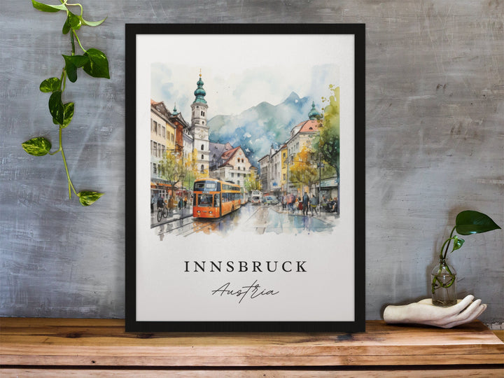 Innsbruck traditional travel art - Austria, Innsbruck poster, Wedding gift, Birthday present, Custom Text, Personalized Gift