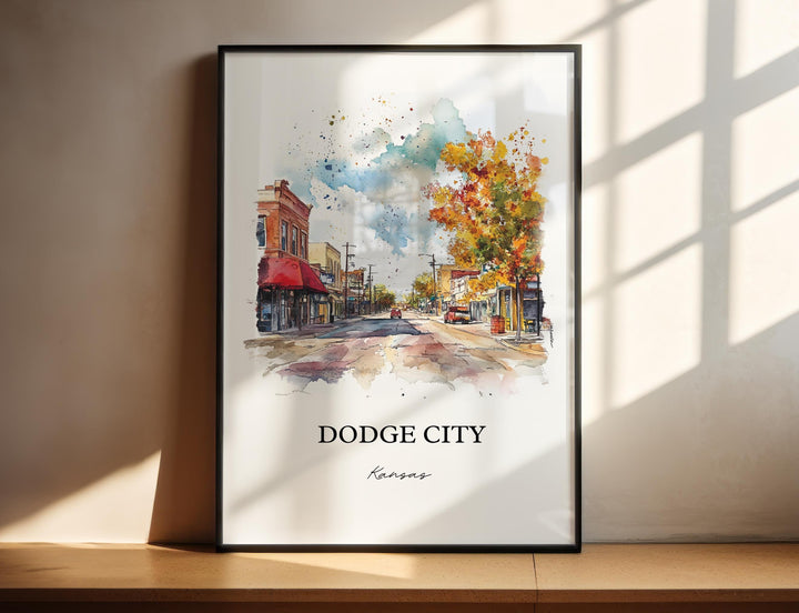 Dodge City Wall Art, Ford County Print, Kansas Watercolor Art, Dodge City KS Gift, Travel Print, Travel Poster, Housewarming Gift