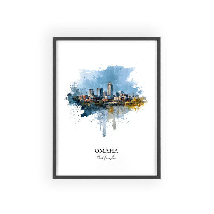 Omaha Nebraska Wall Art, Omaha Print, Nebraska Watercolor Art, Omaha NE Skyline Gift, Travel Print, Travel Poster, Housewarming Gift