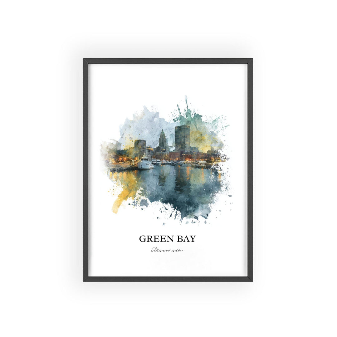 Green Bay WI Wall Art, Green Bay Print, Green Bay Watercolor Art, Green Bay Wisconsin Gift, Travel Print, Travel Poster, Housewarming Gift