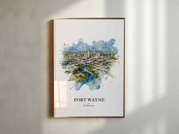 Fort Wayne Wall Art, Indiana Print, Indiana Watercolor Art, Fort Wayne Skyline Gift, Travel Print, Travel Poster, Housewarming Gift