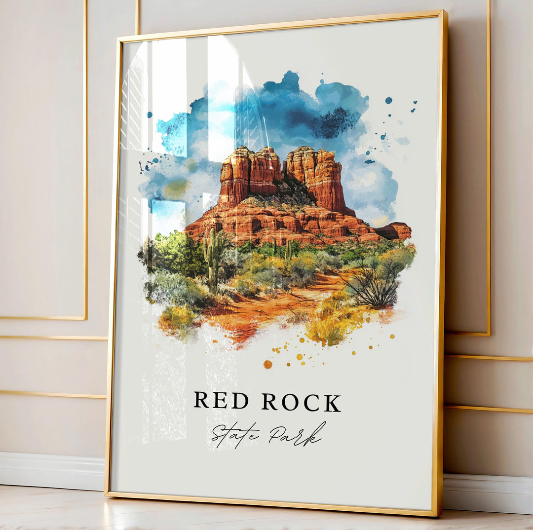 Red Rock State Park Wall Art, Red Rock Print, Sedona Watercolor Art, Yavapai County AZ Gift,